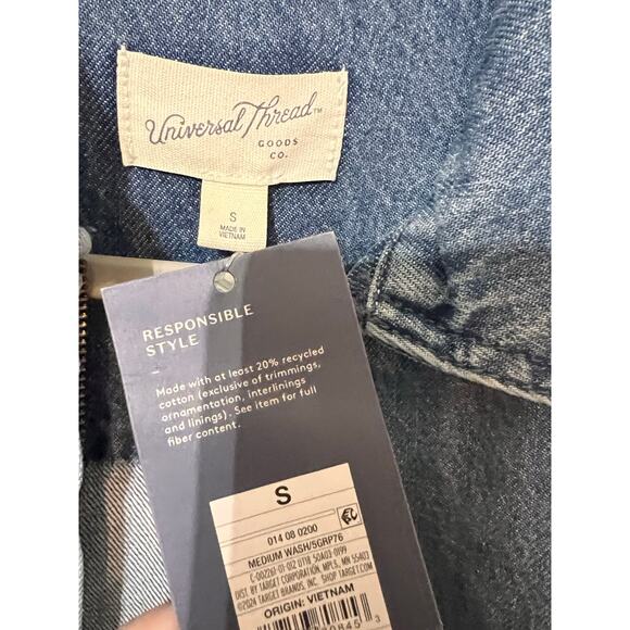 Universal Thread Co. Long Sleeve Zip Up Crop Denim Jean Jacket Blue Womens S NWT - Picture 6 of 8